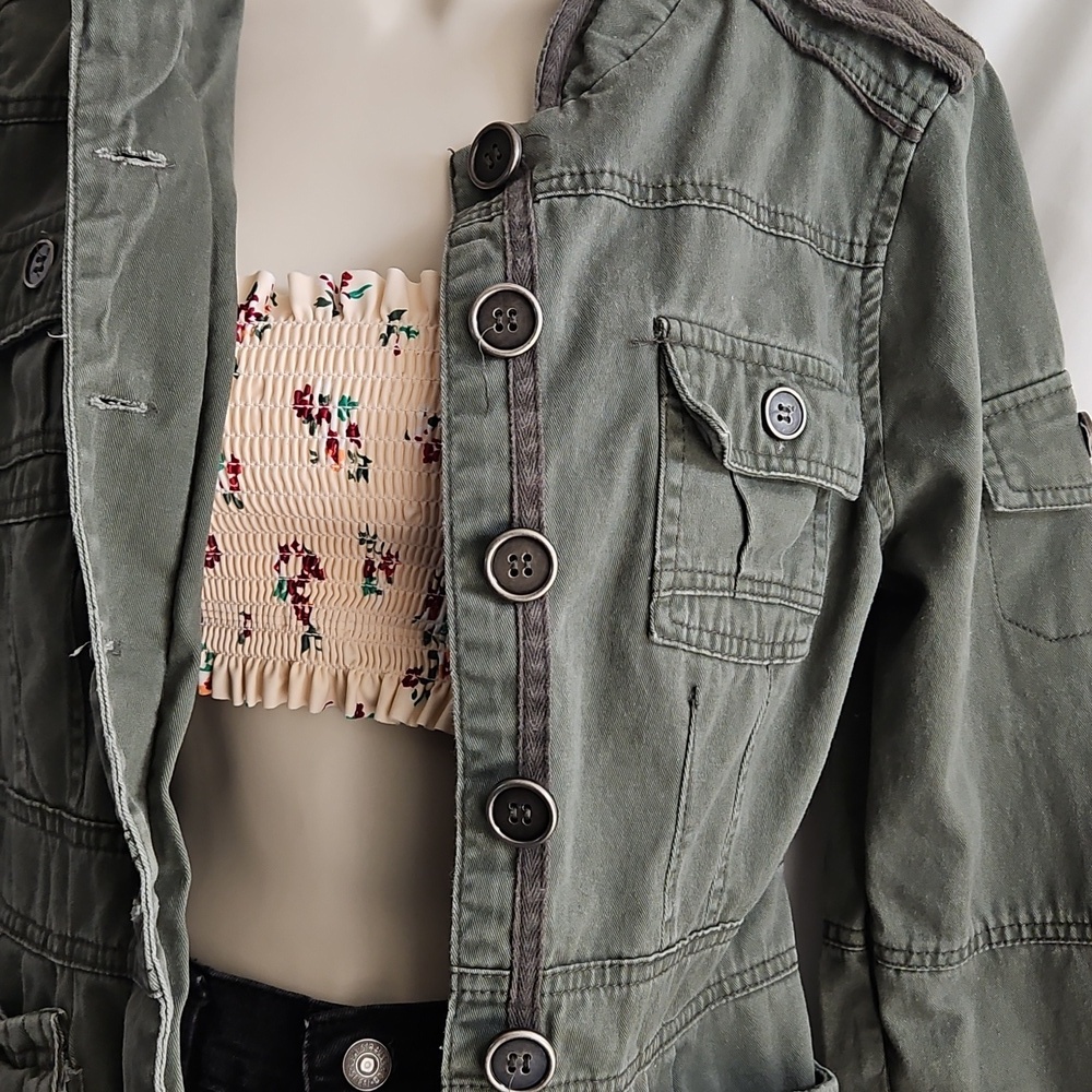 Full Tilt Olive Green Utility Jacket Cotton Size Small Medium - Picture 13 of 17